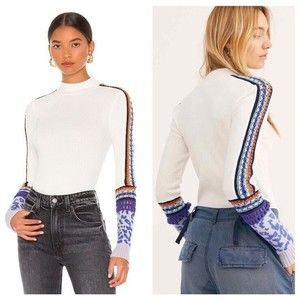 Free People Switch It Up Thermal Top Shirt Womens Size XS Crochet Cuff Mock Neck